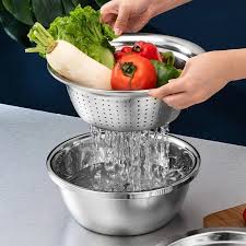 3 in 1 Multifunctional Stainless Steel Basin with Vegetable Cutter + Drain Basket