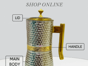 Craft Stainless Steel Water Jug – Hammer Design with Brass Plating Handle & Lid Strip (2 Litres)
