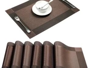 Dining Table Placemats – Set of 6 (Washable PVC Woven Vinyl)