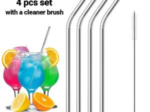 4 Pcs Stainless Steel Metal Straws – Reusable with Cleaner Brush