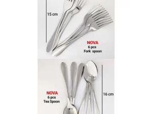 Nova Stainless Steel Tea & Fork Spoon Set – 12 Pcs (Silver)