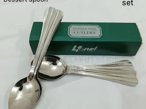 Lionel Stainless Steel Dessert & Tea Spoon Set – 12 Pcs (19cm, Silver, Line Design)