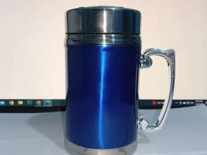 Gentry Travel Stainless Steel Thermos Cup – 420ml (Blue & Red, With Lid & Strainer)