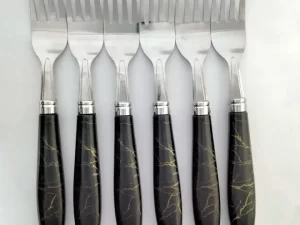 Stainless Steel Fork & Spoon Set – Ceramic Design Handles (6 Pcs)