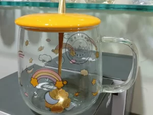 Cute Fruity Unicorn Glass Mug – With Spoon & ABS Plastic Lid