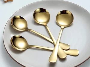 7.5" Stainless Steel Titanium-Coated Soup Spoon Set – Shiny Gold (6 Pcs)