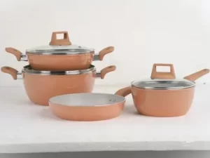 Kiam 7 Pcs Die-Casting Cookware Set with Glass Lid & Induction Bottom – Brown