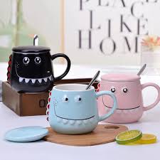 450ml Dinosaur Ceramic Mug – With Lid & Spoon (Cute Cartoon Design)