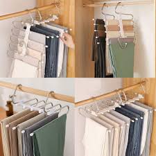 S-Shape Stainless Steel Pants Hanger – 5 Layers Space-Saving Organizer (1 Pc)
