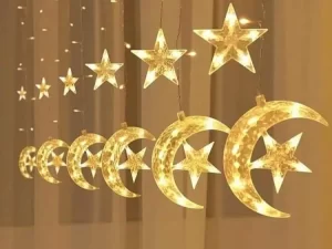 Ramadan Decorations 2024 – Star Moon Curtain Garland String Light | Eid Mubarak Party Supplies