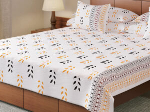 Regal Bed Sheet – Yellow Black Leaf Design