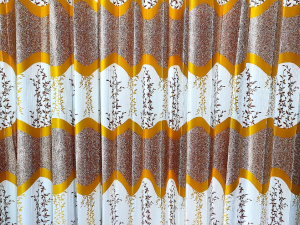 Curtain Porda – Synthetic Indian Window Protector (Yellow and White Art, 4 Kuchi Design)