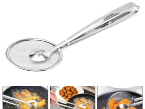 2-in-1 Stainless Steel Filter Spoon with Clip – Multi-Functional Oil Filter Tongs (Kitchen Accessories)