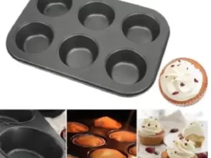 6-Round Non-Stick Muffin & Mini Cupcake Mold – Black