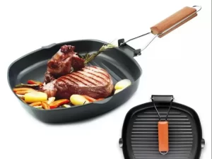 Non-Stick Grill Pan 24CM – Folding Wooden Handle
