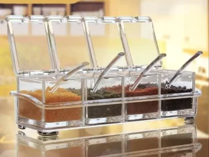 4 Grid Acrylic Seasoning Spice Box Kit with Spoon