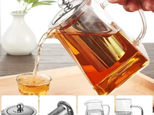 Square Glass Teapot with Stainless Steel Infuser – 500ml & 900ml Heat-Resistant Clear Teapot