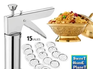 Stainless Steel Kitchen Press – 15 Jali Disc Set | Murukku, Farsan & Biscuit Maker Tool