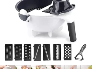 Multifunctional 9-in-1 Vegetable Cutter with Drain Basket – French Fries Slicer, Grater & Chopper Kitchen Tool