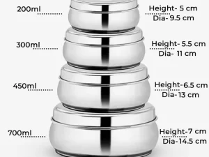 Stainless Steel Belly Food Storage Containers – 4 PCS Kitchen Organizer Set (9.5, 10, 11 & 13 cm)