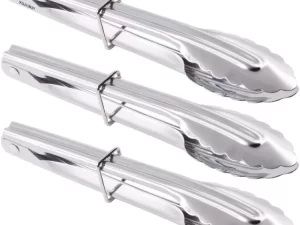 Set of 3 Stainless Steel Conch Tongs – Food Serving Tongs with Sliding Rings | Premium Kitchen Accessories