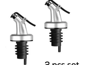 Rubber Olive Oil Free Flow Dispenser Caps – Bottle Pourers (Black & Silver, Set of 2)