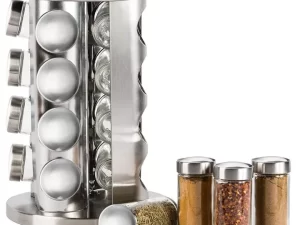 Set of 16 Spice Jars – Revolving Spice Tower (Round Spice Rack Organizer)
