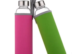 Borosilicate Glass Water Bottle – 550ml (With Stainless Steel Lid & Multicolor Cover)