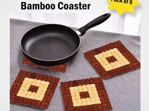 6 Pcs Bamboo Wood Coasters / Heat Insulation Table Mats (17x17cm, L Size)