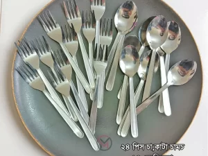 Sara 24 Pcs Stainless Steel Tea & Fork Spoon Set – 14cm Silver