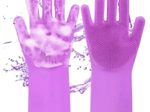 Magic Dishwashing Gloves with Scrubber – Silicone Cleaning Gloves (Blue, 1 Pair)