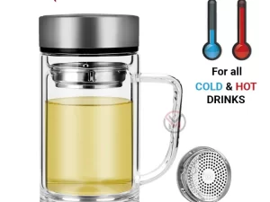 Office Glass Infuser Bottle – Double Wall Borosilicate Tea Tumbler