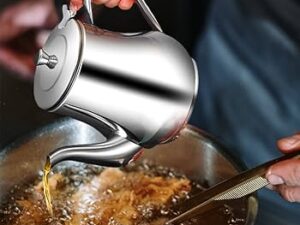 Filter Cooking Oil Pot Kitchen Large Capacity 410ml Stainless Steel Oil Strainer Pot Container Jug Storage Can