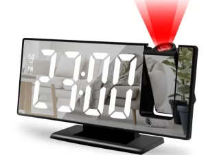 180° Arm Projection Digital Alarm Clock – LED Time & Temperature Display (USB Plug-in)