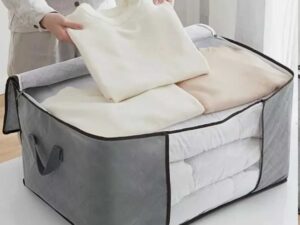 XL Size Winter Clothes Storage Organizer Bags | Quilt Storage Bag | Wardrobe Organizer (Ash, Navy Blue)