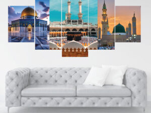 Makka Madina Al Aqsa 5 Part Canvas – 36×18 Inch