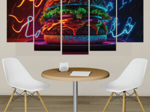 Restaurant Wall Decor | Kitchen Wall Decor – 5 Part Burger Wall Canvas (36×18 Inch)