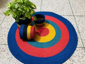 1 Jute Rug / Mat + 3 Plant Basket Combo Set