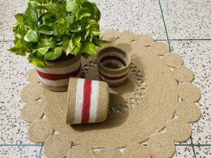 Jute Rug / Mat with Plant Basket