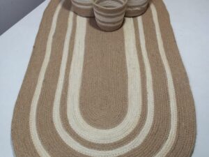 Oval Jute Mat & 3-Piece Basket Set – 4 Pieces