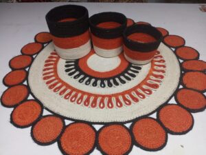 3ft Floor Jute Mat / Rugs + 3-Piece Basket Set – 4 Pieces