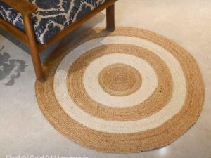 Round Jute Floor Mat / Rug (Natural Jute & White Colour)