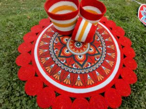 3ft Cotton Print Floor Mat/Rugs 1p + 3p Basket set (4p set)