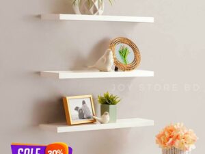 Wooden Floating Wall Shelf | Wall Mount | Wall Rack | Wall Bracket for Home and Office Decor | Big Mounted Cabinets (Large, Set of 3, White)