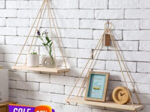Wood Swing Hanging Rope Plant Hanger – Wall Mounted Floating Shelves Design | Flower Pot Tray for Home & Wedding Décor | DIY Wood Crafts
