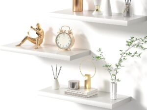 Set of 3 Floating Wall-Mounted Shelves with Invisible Brackets – White