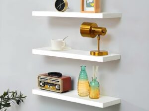 Set of 3 Floating Shelves Wall Mounted Shelves with Invisible Brackets White 12/6 Set of 3