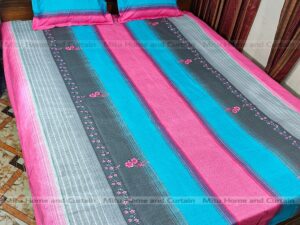King Size Bed Sheet with Pillow Cover (Chador Set) | Full Cotton Fabric | Pink & Green | 7.5×8.25 Feet