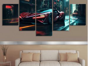 5-Pcs Wall Canvas Art Set – Car Poster Edition, Ready to Hang for Living Room & Bedroom