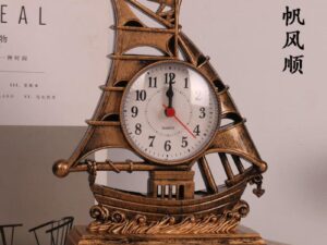 Table Alarm Clock Ornament Sailing Statue Sailboat Shape Bedside Clocks for Office Bedroom Living Room
